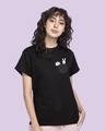 Shop Women's Black Bunny Rabbit Pocket Boyfriend T-shirt-Front