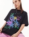 Shop Women's Black Butterflies Colorful Graphic Printed Oversized T-shirt-Front