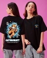 Shop Women's Black Catsronaut Graphic Printed Oversized T-shirt-Front