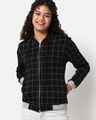 Shop Women's Black Checked Hooded Jacket-Front
