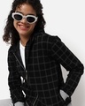 Shop Women's Black Checked Hooded Jacket