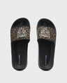 Shop Women's Black Cheetah Printed Velcro Sliders-Front