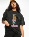 Shop Women's Black Chill Girl Graphic Printed Oversized Acid Wash T-shirt-Front