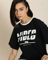 Shop Women's Black Chill Vibes Typography Oversized T-shirt-Front
