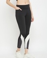 Shop Women's Black Color Block Slim Fit Activewear Tights-Design