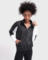 Shop Women's Black & White Color Block Windcheater Jacket-Front