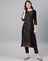 Shop Women's Black Colour Foil Print Straight Crepe Kurta-Front