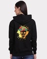 Shop Women's Black Colourful Skull Graphic Printed Hoodie-Front