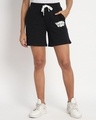 Shop Women's Black Cosmic Vibes Typography Relaxed Fit Shorts-Front