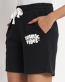 Shop Women's Black Cosmic Vibes Typography Relaxed Fit Shorts
