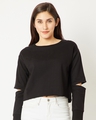 Shop Women's Black Cotton Blend Sweatshirt-Front