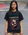 Shop Women's Black Courage Cowardly Graphic Printed Boyfriend T-shirt-Front