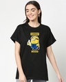 Shop Women's Black Current Mood Minion Graphic Printed Boyfriend T-shirt-Front