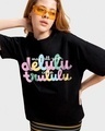 Shop Women's Black Delulu Come Trululu Graphic Printed Oversized T-shirt-Front