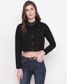 Shop Women's Black Denim Cropped Jacket-Front