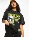 Shop Women's Black Director Jerry Graphic Printed Oversized Acid Wash T-shirt-Front