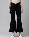 Shop Women's Black Distressed Flared Jeans-Front