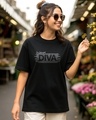 Shop Women's Black Diva Typography Oversized T-shirt-Front