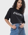 Shop Women's Black Enjoy Coca-Cola Typography Oversized T-shirt-Front