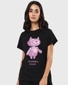 Shop Women's Black First Player Graphic Printed Boyfriend T-shirt-Front