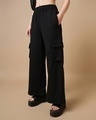 Shop Women's Black Flared Cargo Track Pants-Front