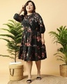 Shop Women's Black Floral Printed Plus Size Dress-Front