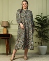 Shop Women's Black Floral Printed Plus Size Flared Maxi Dress-Front