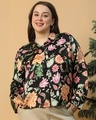 Shop Women's Black Floral Printed Plus Size Shirt-Front