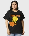 Shop Women's Black Free Bird Graphic Printed Plus Size Boyfriend T-shirt-Front