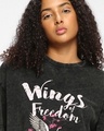 Shop Women's Black Freedom Wings Graphic Printed Oversized Acid Wash T-shirt