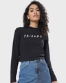Shop Women's Black Friends Logo (FRL) Typography Slim Fit T-shirt-Front