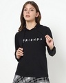 Shop Women's Black Friends Logo Typography Hoodie T-shirt-Front