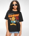 Shop Women's Black Gamer Garfield Graphic Printed Oversized T-shirt-Front
