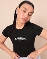 Shop Women's Black Gangstar Typography Slim Fit Short Top