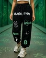 Shop Women's Black Gangstar Graphic Printed Super Loose Fit Joggers-Front