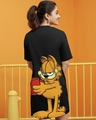 Shop Women's Black Garfield Graphic Printed Oversized T-shirt Dress-Front