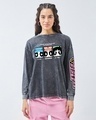 Shop Women's Black Girl Power Graphic Printed Oversized Acid Wash T-shirt-Front