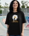 Shop Women's Black Glow Like Daisy Graphic Printed Oversized T-shirt-Front