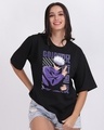 Shop Women's Black Gojo Graphic Printed Oversized T-shirt-Front