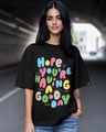 Shop Women's Black Good Day Typography Oversized T-shirt-Front