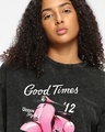 Shop Women's Black Good Times Graphic Printed Oversized Acid Wash T-shirt