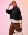 Shop Women's Black & Gradenia Super Loose Fit Sweater-Front