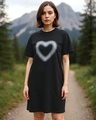 Shop Women's Black Graphic Printed Oversized T-Shirt Dress-Front