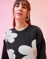 Shop Women's Black Graphic Printed Oversized Flatknit Sweater