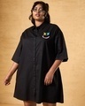 Shop Women's Black Graphic Printed Oversized Plus Size Shirt Dress-Front
