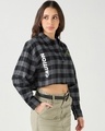Shop Women's Black & Grey Modern Noise Checked Oversized Cropped Shirt-Design