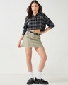 Shop Women's Black & Grey Modern Noise Checked Oversized Cropped Shirt-Full