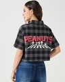 Shop Women's Black & Grey Peanuts Checked Oversized Cropped Shirt-Front