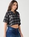 Shop Women's Black & Grey Peanuts Checked Oversized Cropped Shirt-Design