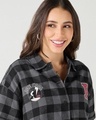Shop Women's Black & Grey Peanuts Checked Oversized Cropped Shirt